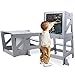 YOLEO 2in1 Lernturm Kinder Tritthocker Lernstuhl Kinderhocker Faltbarer Kinderschemel für Baby,mit doppelseitiger magnetischer Tafel,Umweltschutz,Küchen-/Badezimmerhelfer (Grau)