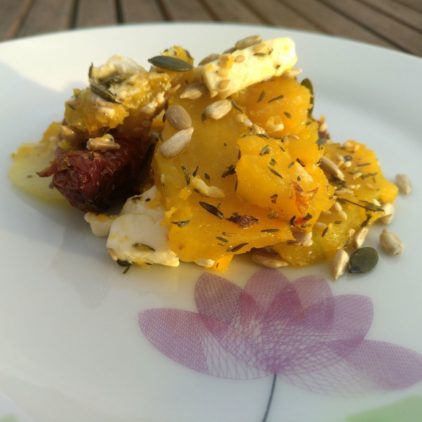Schmorkuerbis mit schafkaese
