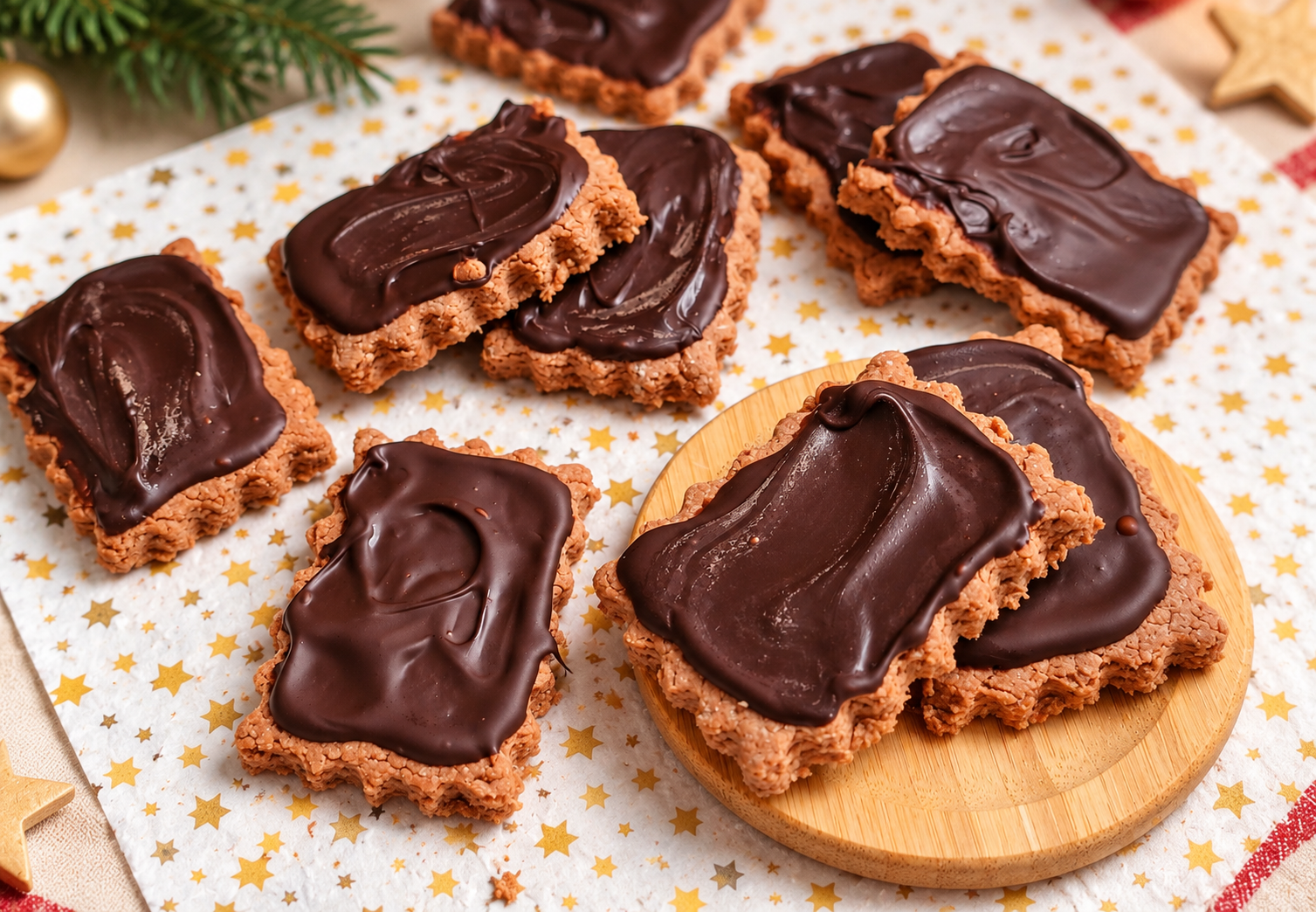 Festliche Schoko Kekse auf Sternenpapier