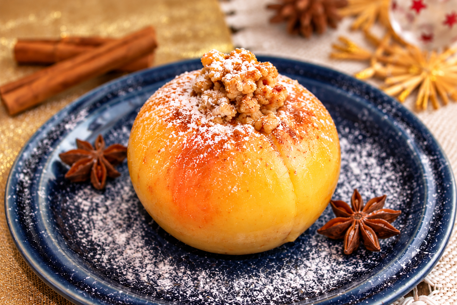 Festlicher Bratapfel mit Nussstreuseln